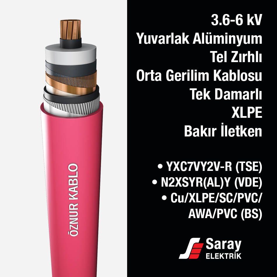 Öznur Kablo 3-6 kV Alüminyum Tel Zırhlı OG Kablo XLPE Tek Damarlı